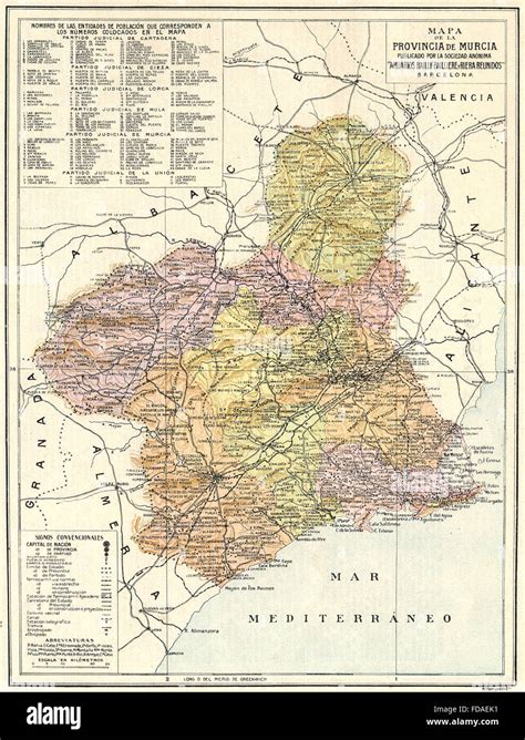 Spain Mapa De La Provincia De Murcia 1913 Stock Photo Alamy