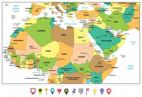 Mapa Politico De La Africa Del Norte Y De Oriente Medio Ilustracion Del