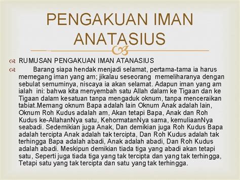 Aku percaya kepada satu allah, bapa yang mahakuasa, pencipta langit dan bumi, segala yang kelihatan dan yang tidak kelihatan. Pengakuan Iman Nicea : Gki Kayu Putih Pengakuan Iman ...