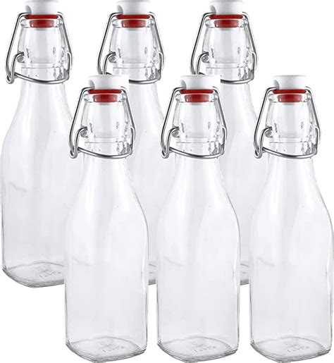 Estilo Swing Top Easy Cap Clear Glass Bottles Square 8 5 Oz Set Of 6 Home And Kitchen