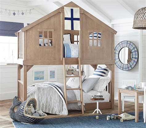 Do not use box spring on either bunk. Tree House Twin-Over-Twin Kids Bunk Bed | Pottery Barn Kids