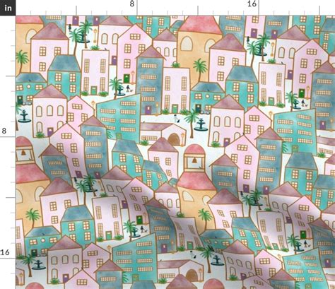 Cityscape Fabric Summer City By Marjoriehowe Pastels Etsy
