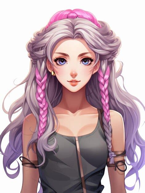 Premium AI Image An Anime Girl With Purple Hair And Pink Braids