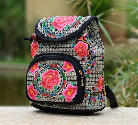 Women Backpacks Red Rose Embroidery Rucksack Bookbag School Travel Bag