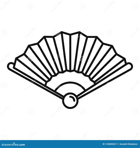 Bamboo Hand Fan Icon Outline Style Stock Vector Illustration Of East