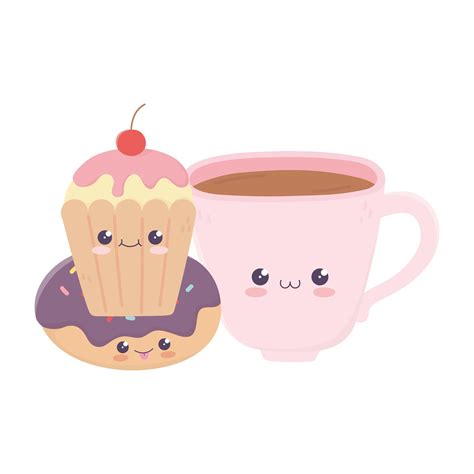 Cute Coffee Cup Donut And Cupcake Kawaii Cartoon Character 1846747