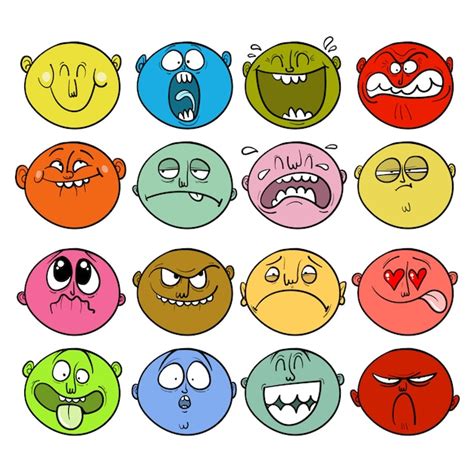 Set Of Sticker Faces With Different Emotions Vector Premium Download