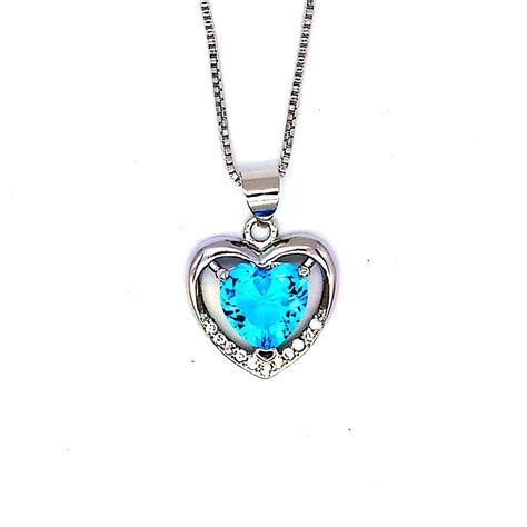 Eternal Love Heart Pendant Necklace With Crystal Zircon Jewelry Blue Heart Necklace For Women