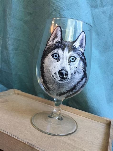 Husky Dog Wine Glass Hand Painted Barware Siberian Husky T Wine