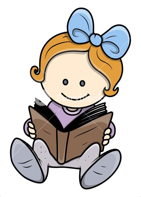 Adorable Child Engaged In Reading Vector Illustrations Royalty Free