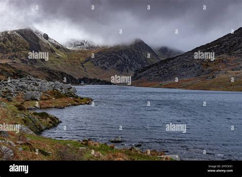 Snow And Low Cloud On The Mountains Around Llyn Ogwen Snowdonia North