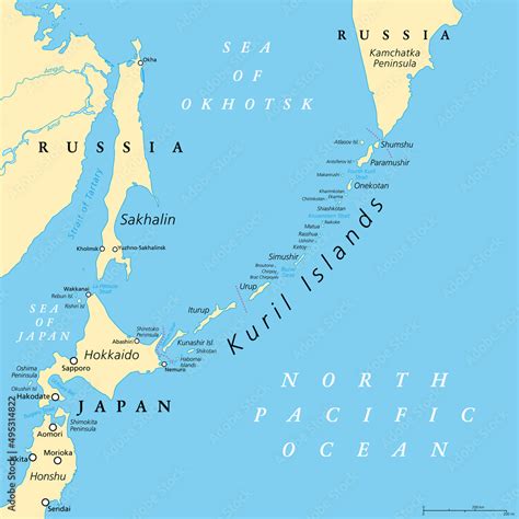 Naklejka Kuril Islands Political Map A Volcanic Archipelago Part Of