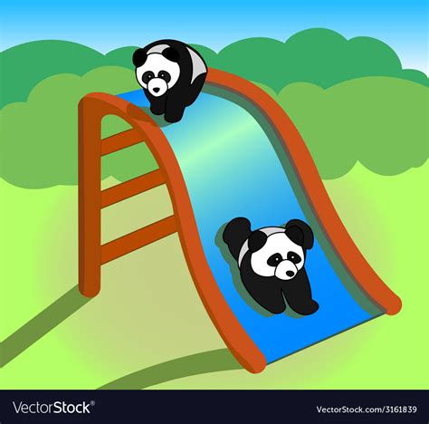 Two Pandas On A Slide Royalty Free Vector Image