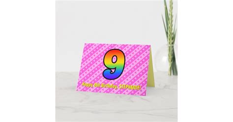 Fun Pink Stripes Hearts Rainbow 9th Birthday Card Zazzle
