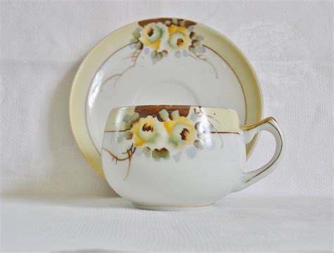 Nippon Tea Cup And Saucer Hand Painted Nippon Vintage Tea Etsy UK