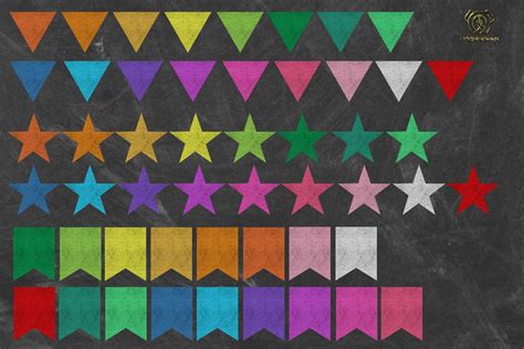Rainbow Chalkboard Bunting Banners Clip Art Colorful Chalk Etsy