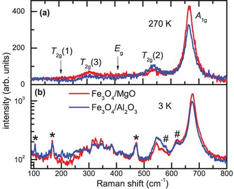 Raman Spectra Of Fe3O4 On MgO Light Red Line And On Al2O3 Dark