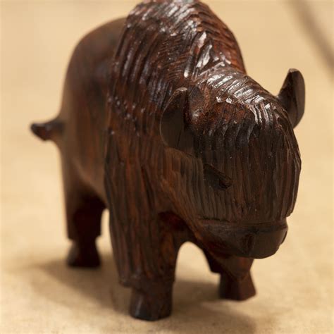 Ironwood Buffalo Carving Décor —