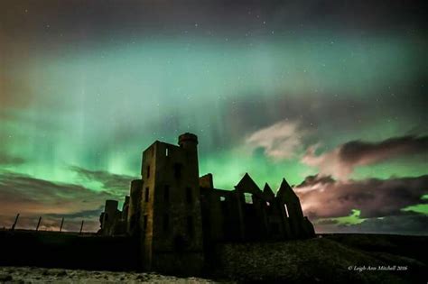 New Slains Castle Cruden Bay Aberdeenshire Scotland During Aurora