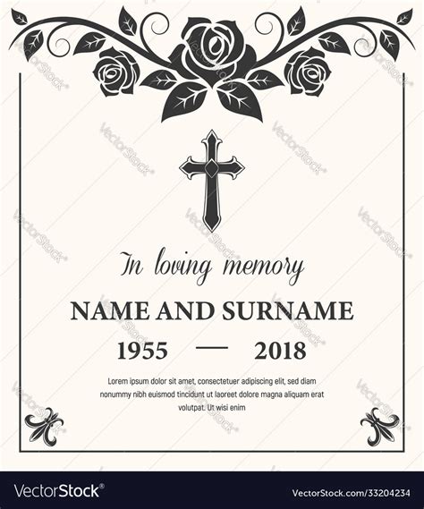 Funeral Card Template With Flower Ornament Vector Image