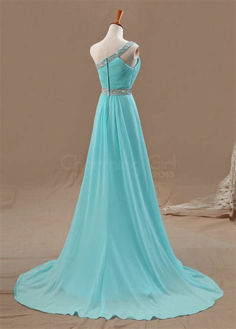 Charming Girl Charming Turquoise Chiffon One Shoulder Sleeveless Classical Prom Dress Online