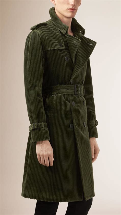 Lyst Burberry Corduroy Trench Coat In Green For Men