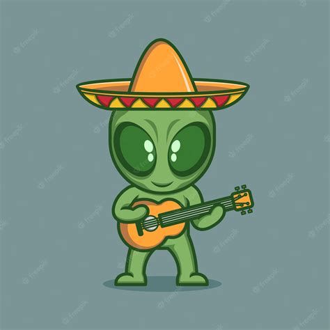 Premium Vector Cute Cartoon Alien Playing Guitar