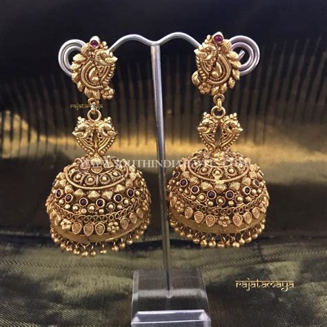 Accessorise with crown, heart and flower rings adorned in clear crystals or keep it simple with a beaded or wishbon Gold Plated Pure Silver Jhumka Design ~ South India Jewels