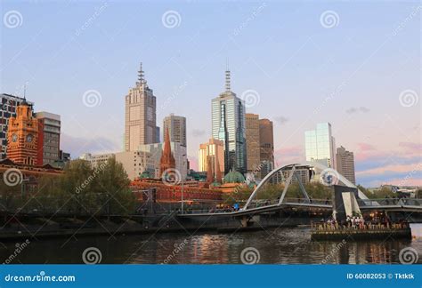 Melbourne Cityscape Sunset Australia Editorial Stock Photo Image Of