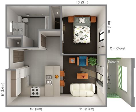 International House 1 Bedroom Floor Plan: Top View | One bedroom house, 1 bedroom house plans, 1 ...