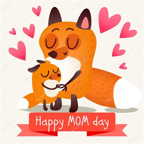 Happy Mothers Day With Foxes Stock Vector Image By ©katyabra 93203768