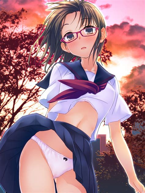 Short Hair Anime Anime Girls Glasses Skirt Underwear