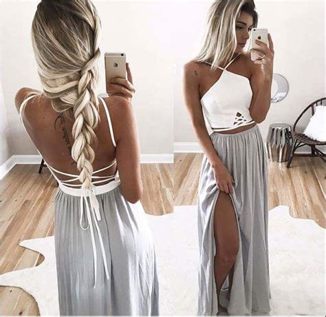Sexy Prom Dress Silver Grey Prom Dresses Long Prom Dresses Piece