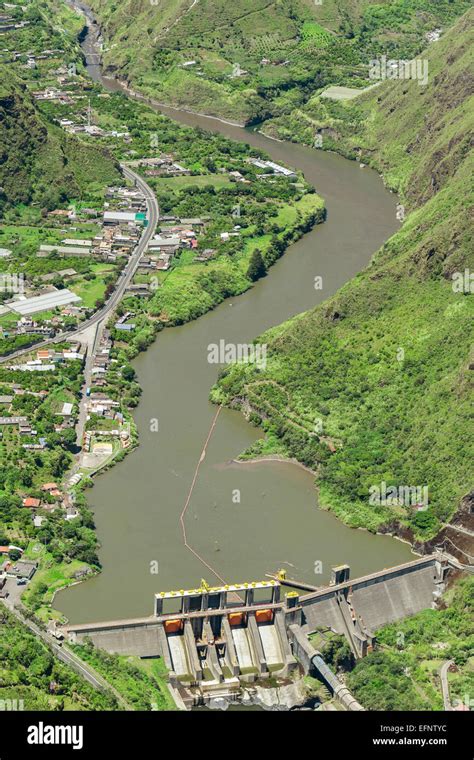 Agoyan Dam Aerial Shot From Full Size Helicopter Tungurahua Province