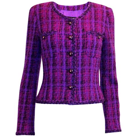 Authentic Second Hand Chanel Purple Tweed Jacket Pss 377 00016 The