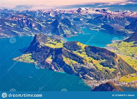 Lake Luzern And Alps Mountain Peaks Aerial View From Mount Pilatus