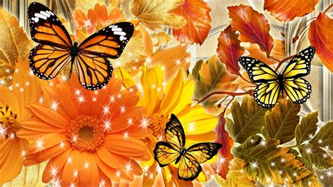 Autumn Flowers And Butterflies By Madonna