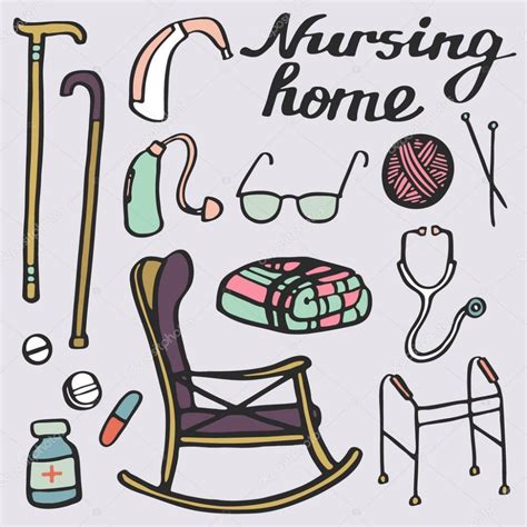 Herunterladen Nursing Home Set Hand Drawn Stuff For Elderly Home