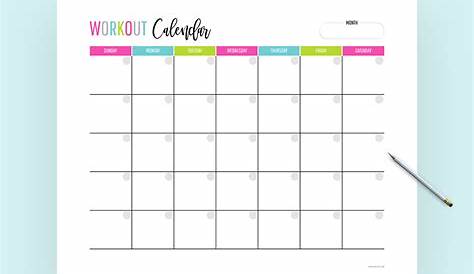 monthly workout calendar template printable