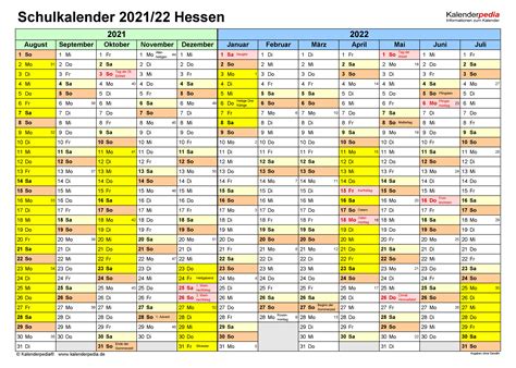 Schulkalender 20212022 Hessen Für Word