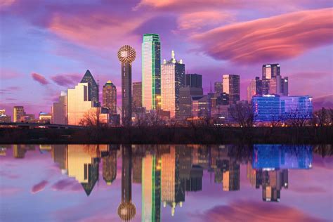 Large Dallas Skyline Canvas Reflection Sunset Large
