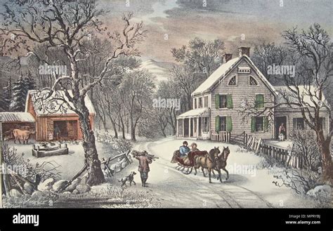 American Homestead Winter Pub 1868 Currier And Ives Colour