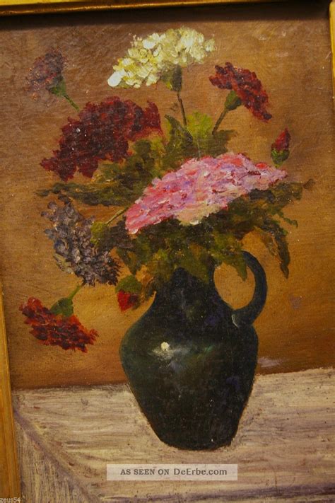 Antikes Ölgemälde Stillleben Blumen In Einer Vase Sign