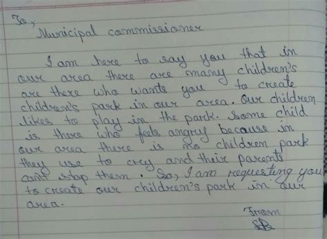 Letter Writing To The Municipal Commissioner For Creating Childrens