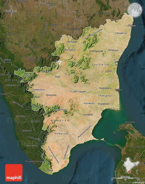 Switch between scheme and satellite view; Satellite Map of Tamil Nadu, darken