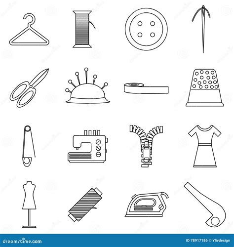 Tailor Tools Icons Set Outline Style Stock Vector Illustration Of