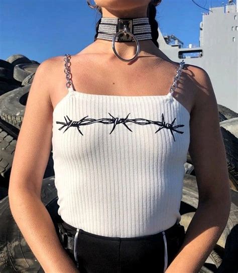 Barber Wire Tank Top With Metal Chains Crop Tops Tank Tops Fashion