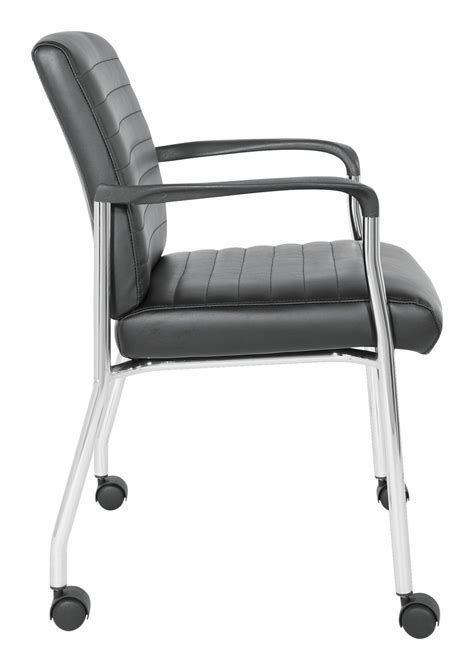 Black Vinyl Guest Chair With Wheels Work Smart By Office Star Products