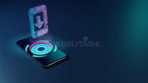 3d Rendering Neon Holographic Phone Symbol Of Mobile Phone Icon On Dark