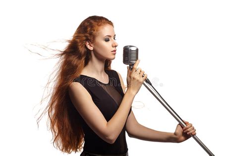Singing Woman With Retro Microphone Stock Image Image Of Retro